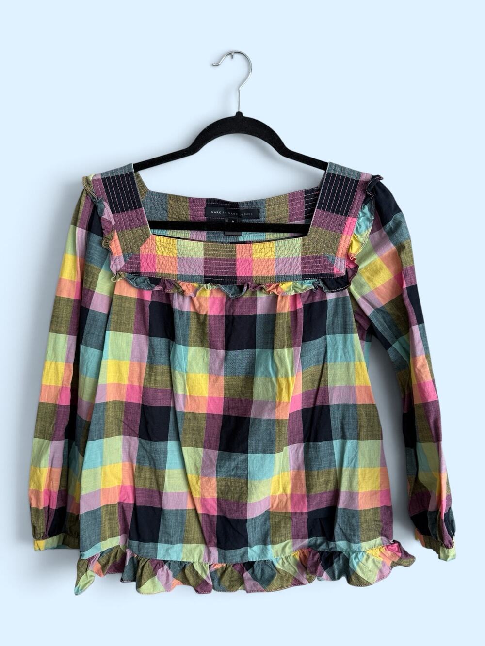Marc By Marc Jacobs Multicolor Plaid Peasant Blouse
